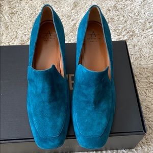 Aquatalia blue loafer suede heels